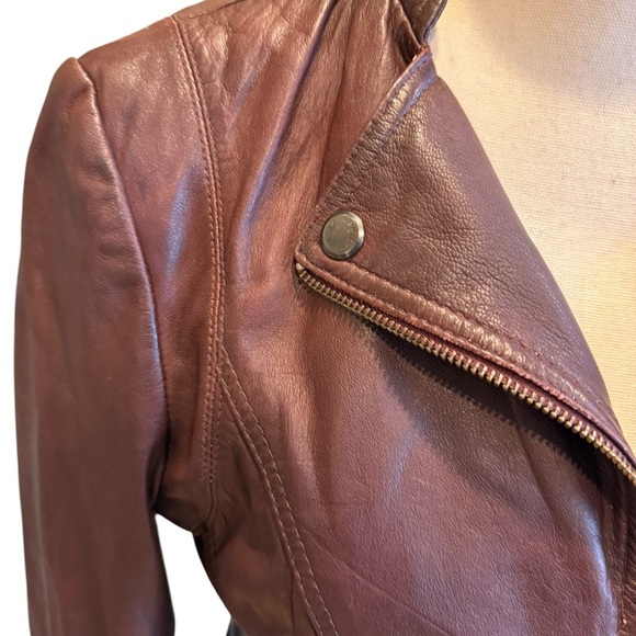 Marc New York Andrew Marc brown 100% leather jacket Moto Size L - Picture 4 of 16